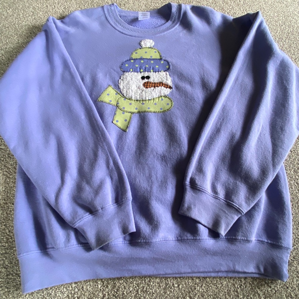Vintage Gildan Heavy Blend Purple Snowman‎ Applique Sweatshirt Womens Large